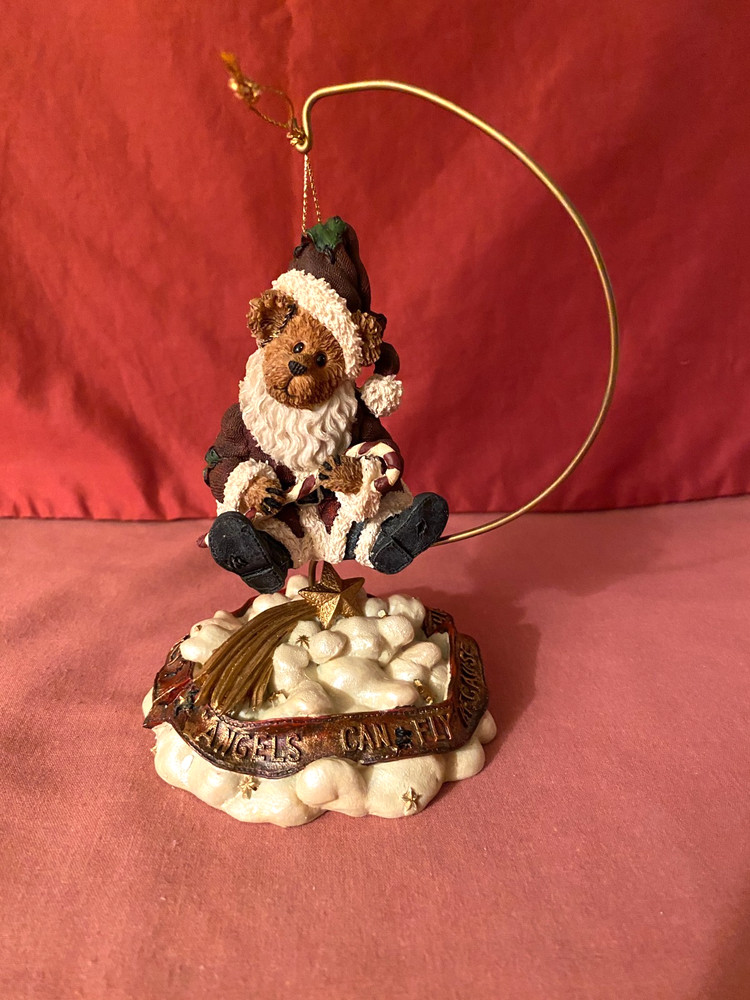 Boyds Bear Christmas Ornament Nickleby with Candy Cane & Above the Clouds Holder