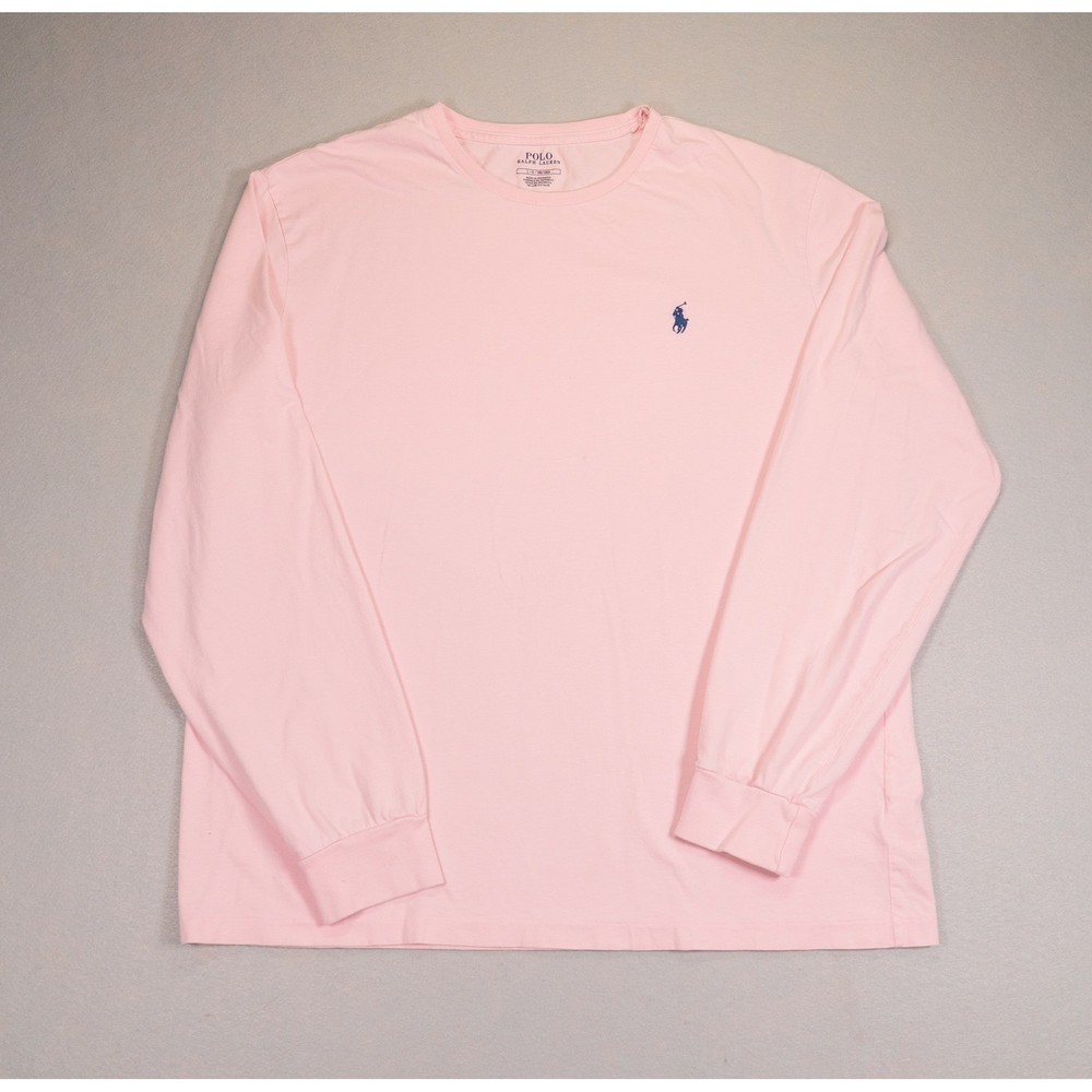 Polo Ralph Lauren T Shirt Mens Large Pink Long Sleeve Pony Logo Cotton Casual