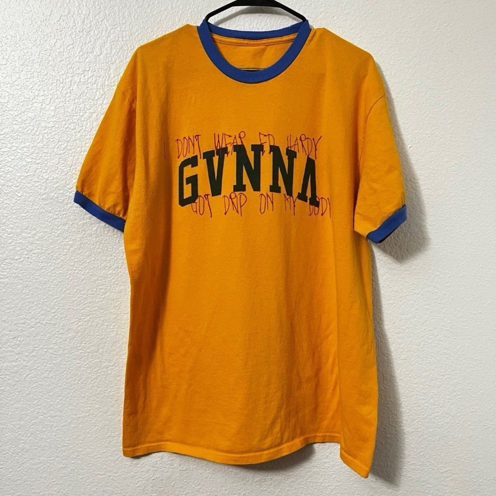 Yellow Gvunna “I don’t wear Ed Hardy got drip on my body” tshirt Mens Size XL