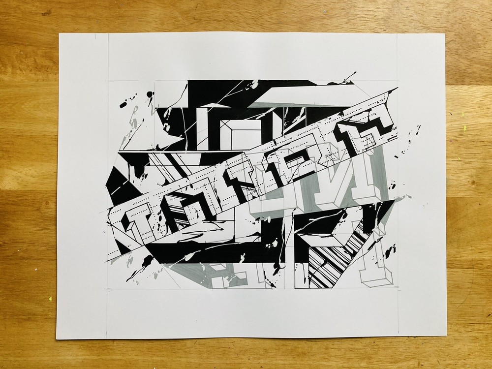 Graffiti-inspired abstract piece with typographical elements!