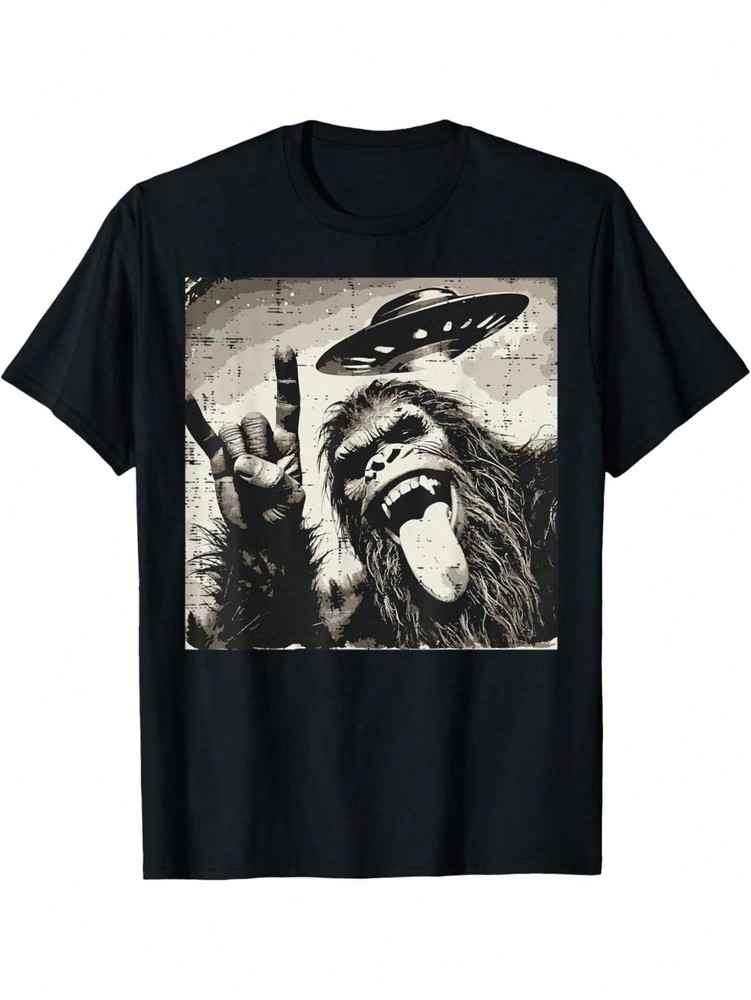 Big-Foot Rocker Tongue Ufo Selfie Sasquatch Rock Men T-Shirt For Men