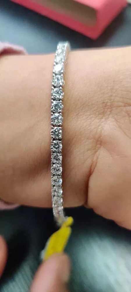 14K White Gold Plated 4MM Certified Moissanite Round Cut VVS1 Tennis Bracelet