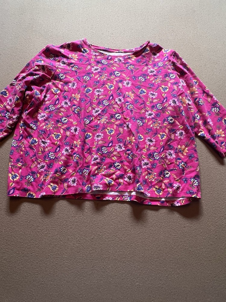 Kim. Rogers Pink Floral 3/4 Sleeve Cotton T-shirt Size 2X