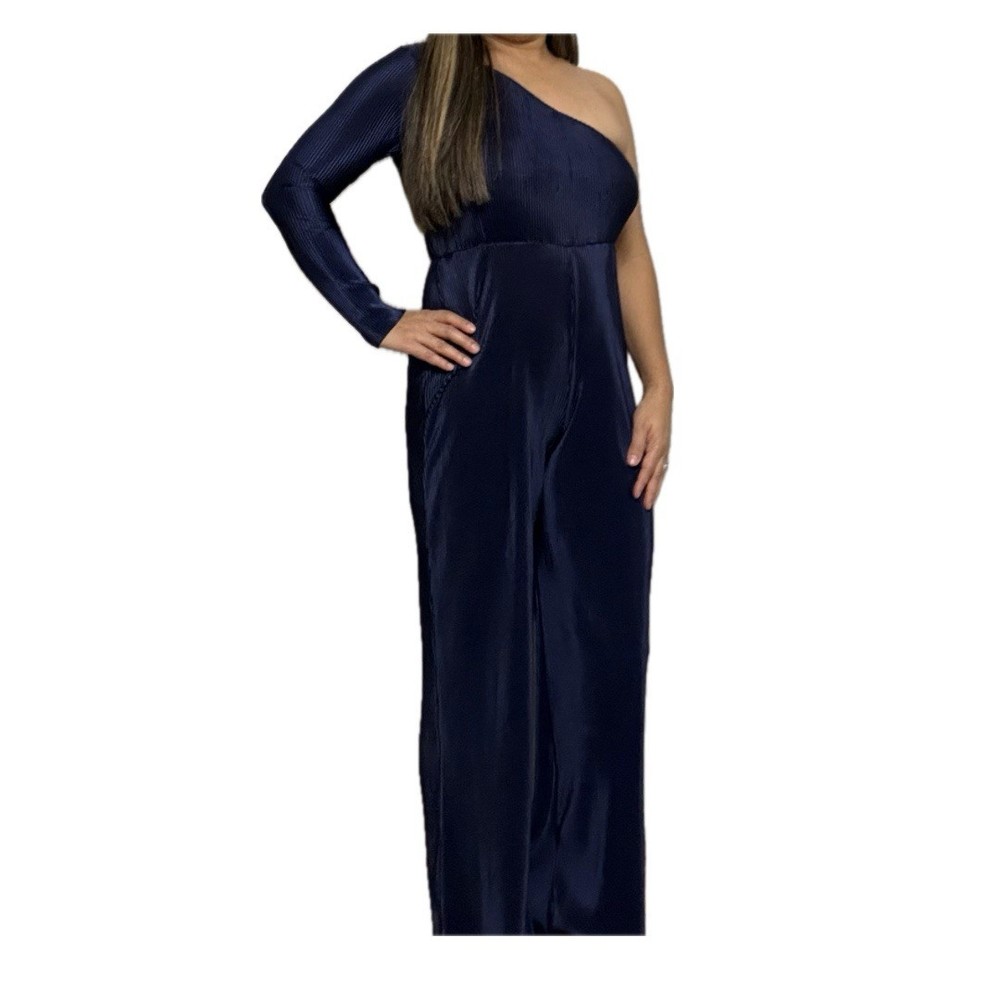 ASOS Navy Blue Women’s One Shoulder Long Sleeve Jumpsuit – Size 2