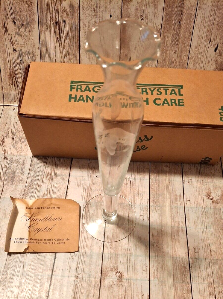 Jarrón de cristal/soplado a mano/casa de la princesa #409 grabado, con volantes muy bonito