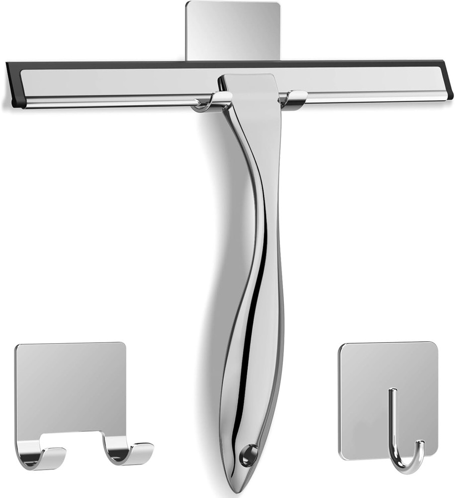 All-Purpose Stainless Steel Shower Squeegee with 2 Attachments