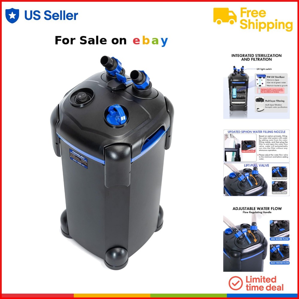 Canister Filter Aquarium 265GPH External 3-Stage with Media for Large Tanks