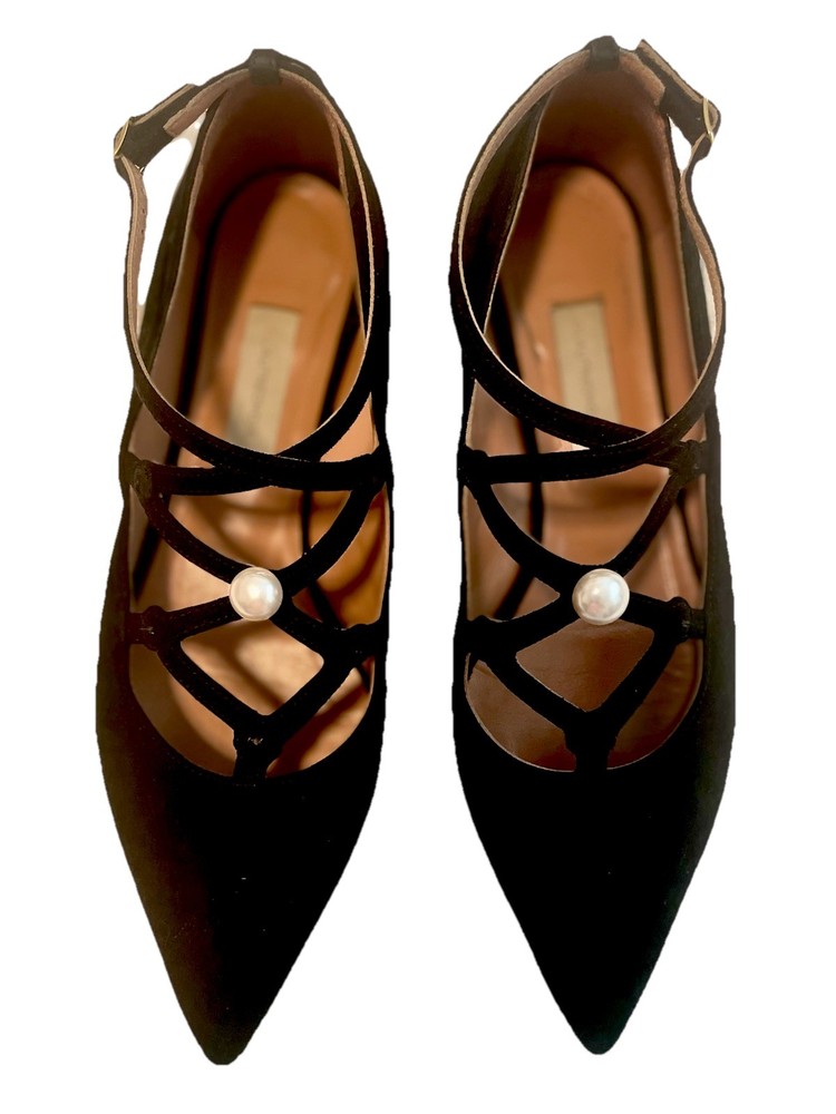 L’Autre Chose Women’s Suede/leather Black Pointed Toe Ballet Flats,SZ 8  38.5