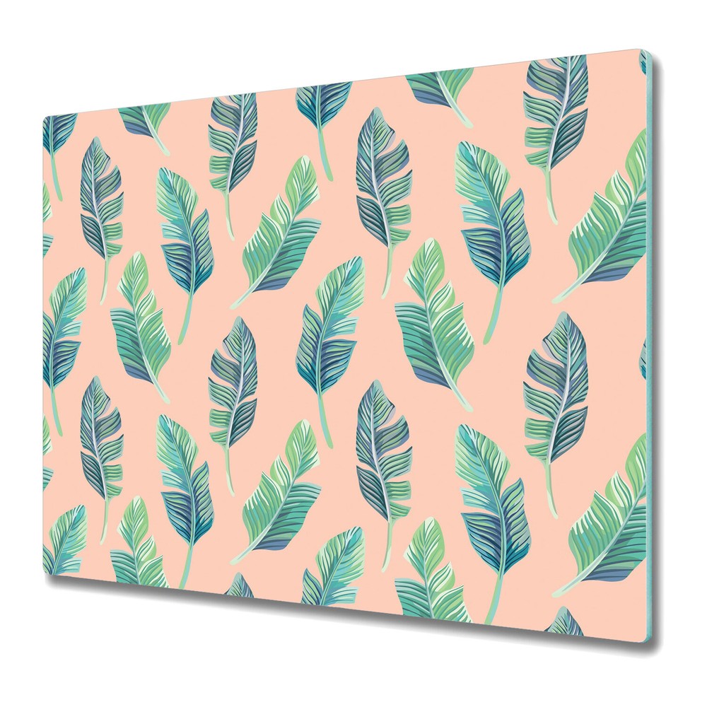 Glass Worktop Saver Kitchen Green leaves peach Exotic tropical Colourful 60x52