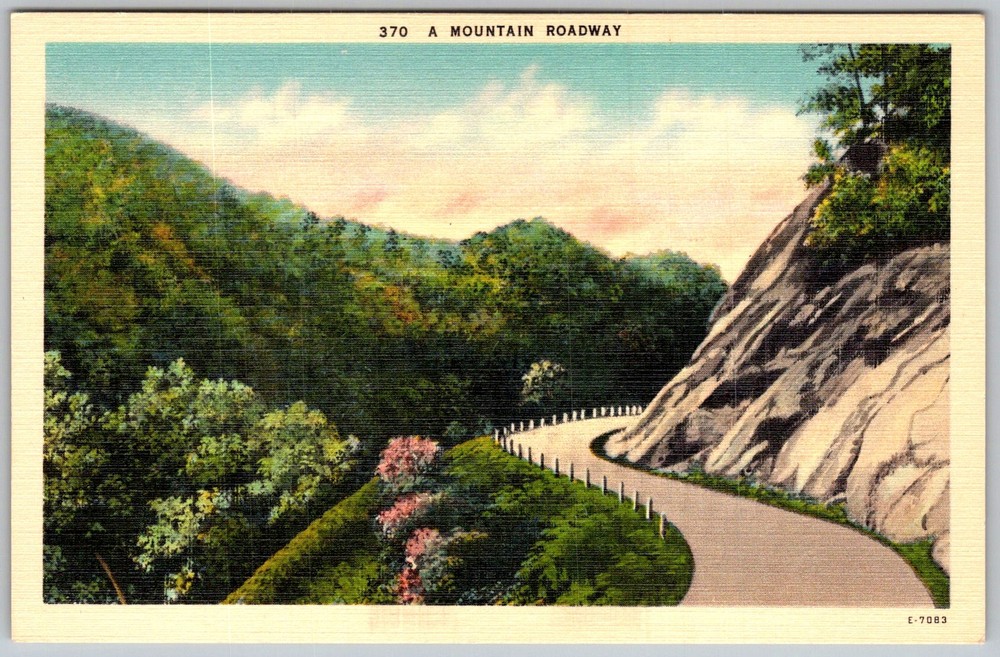 Vtg Linen Postcard Mountain Roadway Curve 1930s