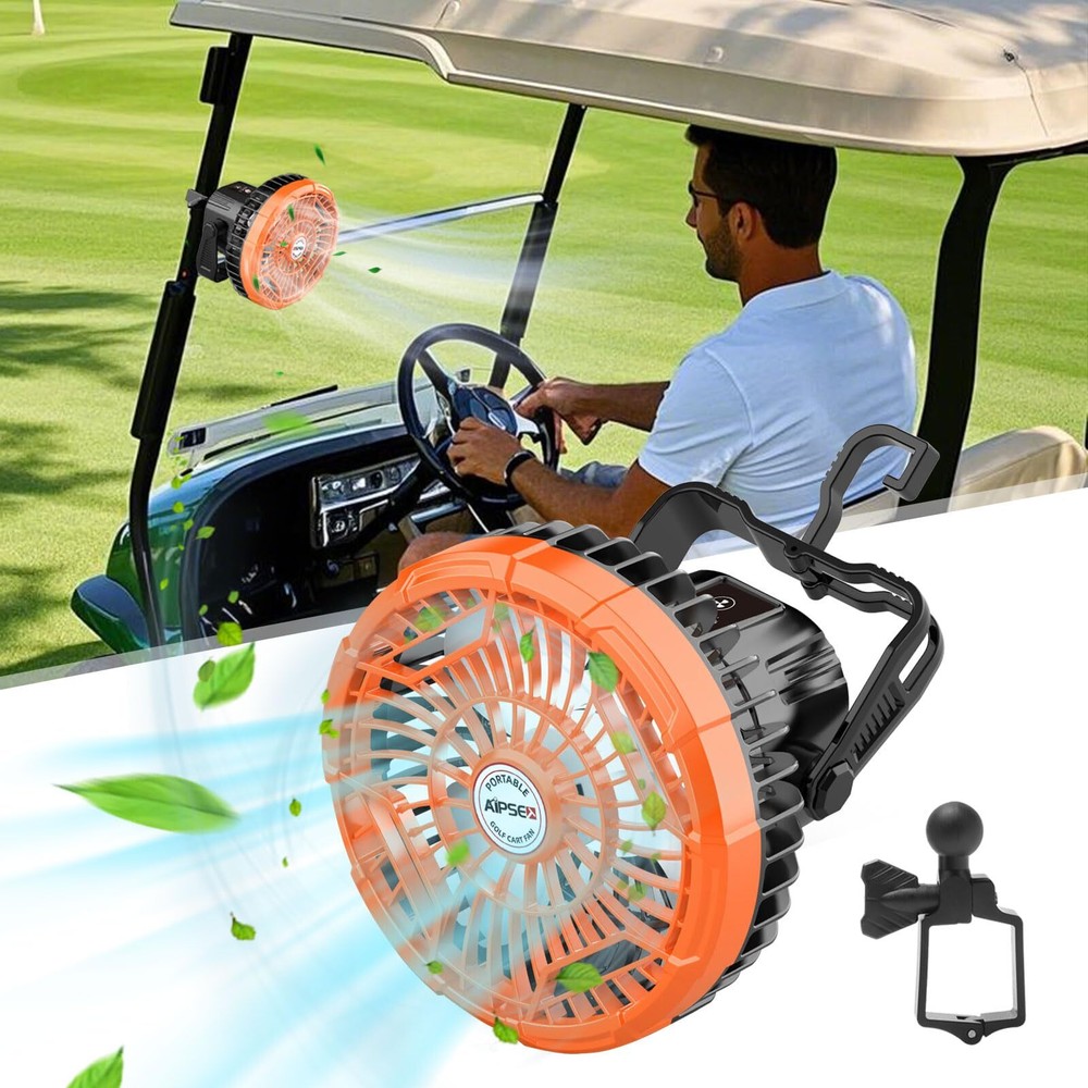 Portable Golf Cart Fan with 10400mAh Battery 36Hrs Runtime USB Type C Charging