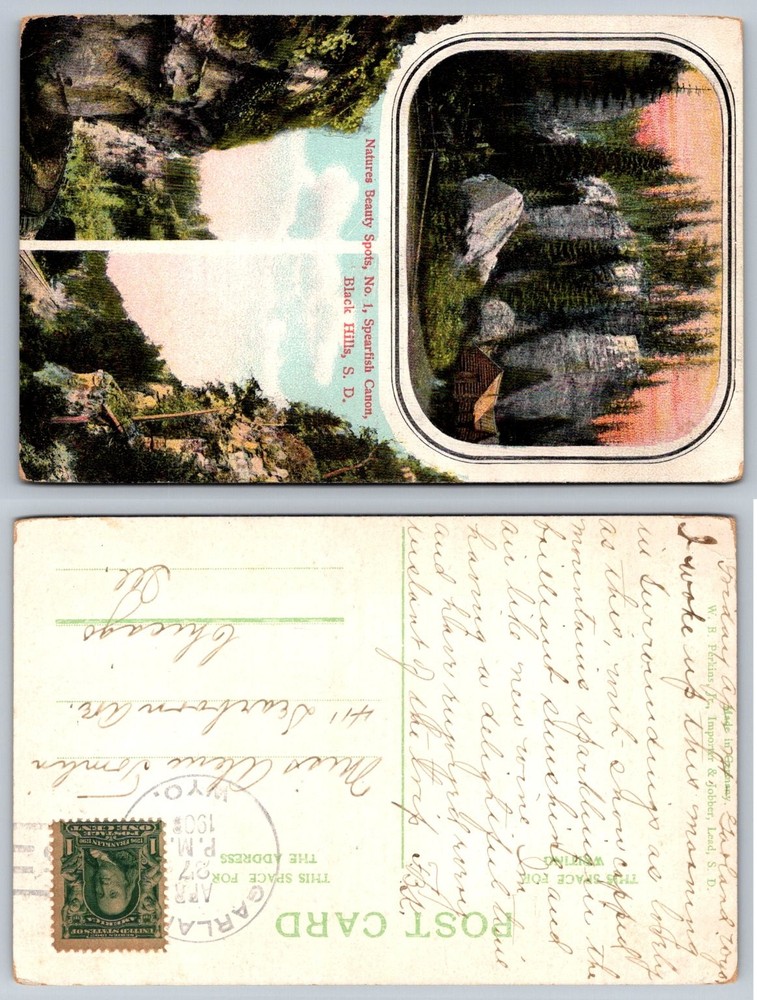 1908 Spearfish Canyon Black Hills SD Postcard W.B. Perkins Multi-View