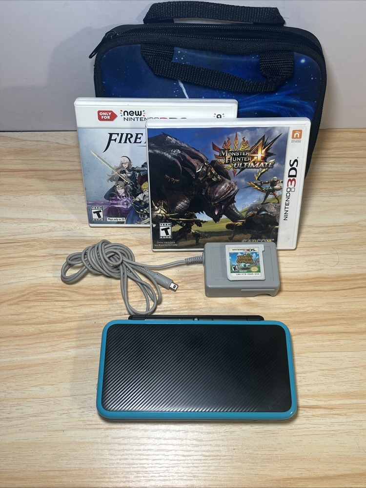 Nintendo 2DS XL Console With Charger Cable, 3 Games Black/Turquoise Tested Works