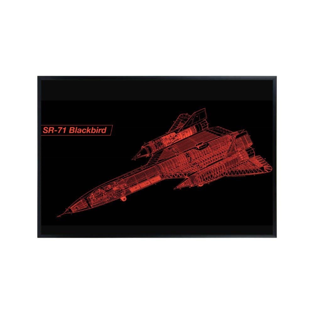 SR-71 Blackbird Poster Skunkworks Aviation Wall Art Red Black Blueprint