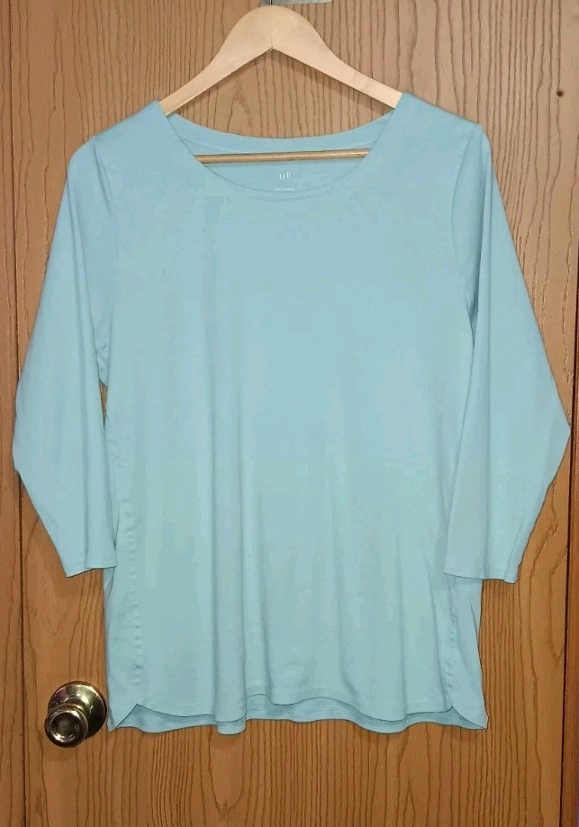 J Jill Pima Cotton 3/4 Sleeve Scoop Neck Tee Womens Size Large Light Blue...