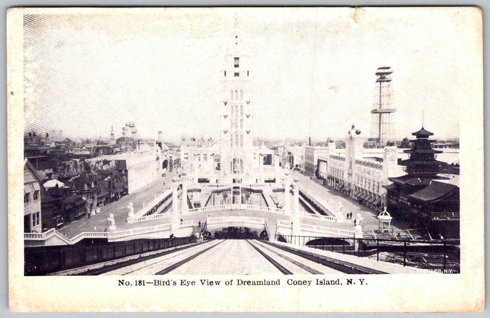 Antique Postcard Dreamland Bird's Eye View Coney Island, NY 1900s