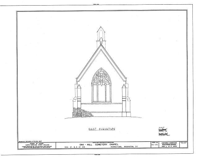 Washington DC Oak Hill Cemetery Chapel 1900s Gothic Revival East Elevation