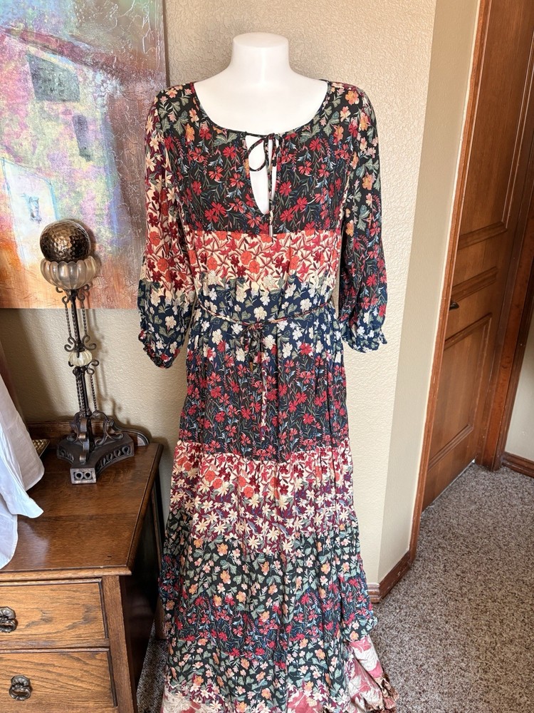 Women's Grace & Lace Floral Print 3/4 Sleeve Ruffled Maxi Dress (M)
