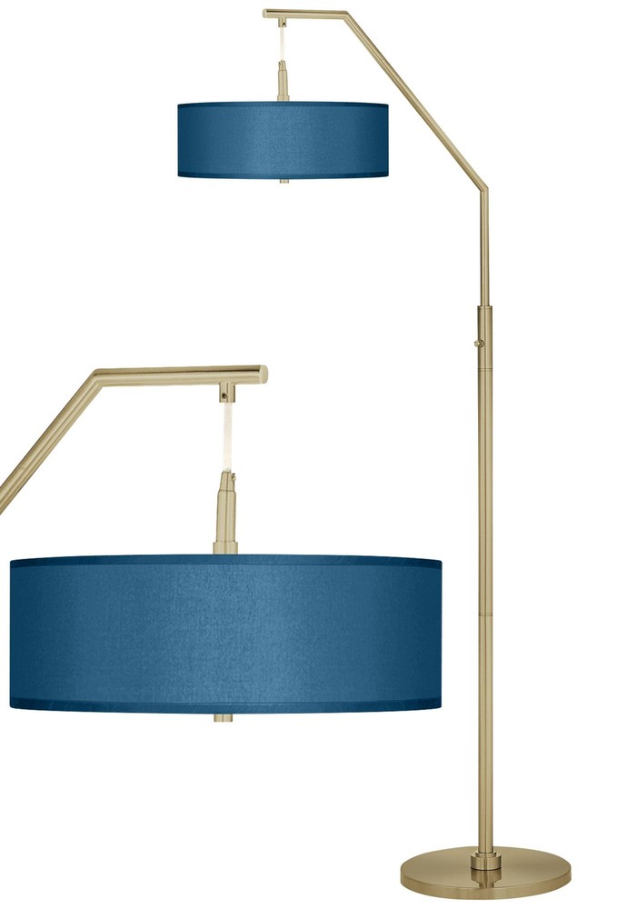 Blue Faux Silk Giclee Warm Gold Arc Floor Lamp