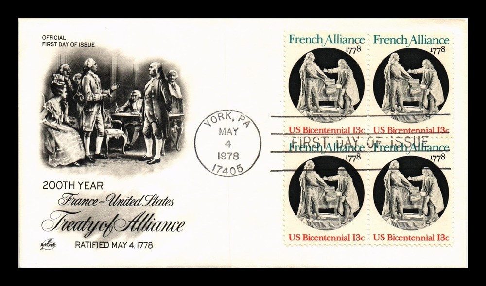 Dr Jim Stamps Us Cover French Alliance 200Th Anniversary Fdc Block Of 4