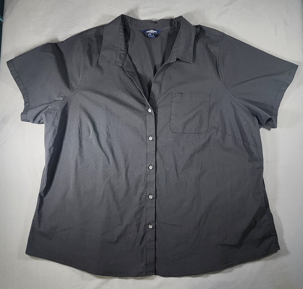 The Outfitters by Lands End Shirt Womens 24w Black Button Down Short Sleeve