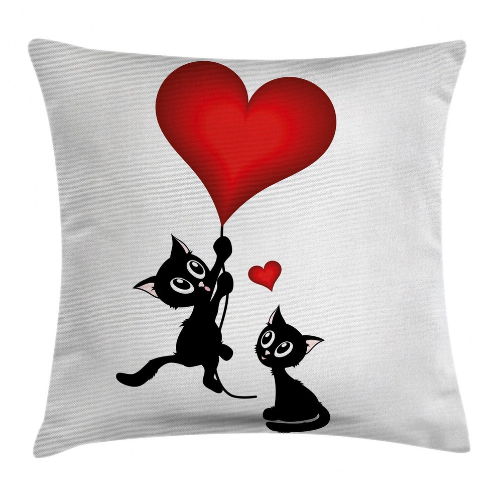 Valentine’s Baby Cats & Balloons 16-Inch Square Pillow Cover