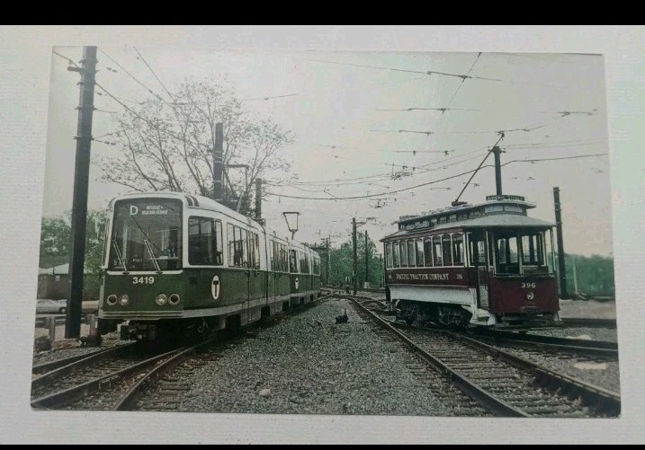 MBTA Boston Trolley Street Railway Postcard New Meets The Old