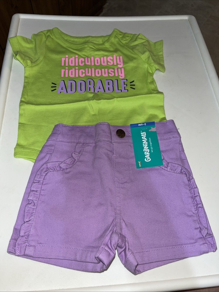 Baby Girls Garanimals Size 3-6 Months Short Set: Snap Shirt and Shorts