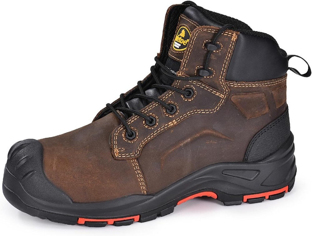 SAFETOE Men's Lightweight Composite Toe Work Boots Durable Cow Leather Safety Shoes