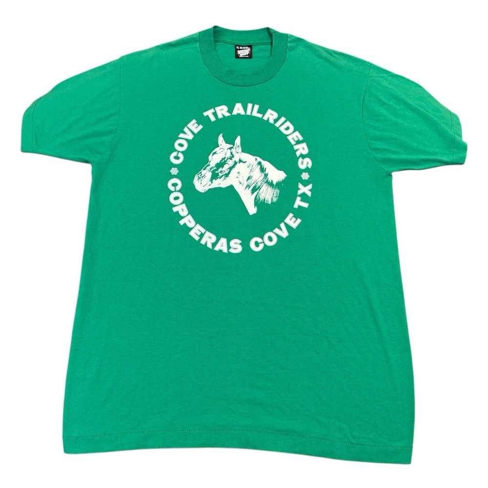 Vtg 80s Screen Stars Texas Horse Club T-Shirt Green Western Cowboy Mens XL Singl
