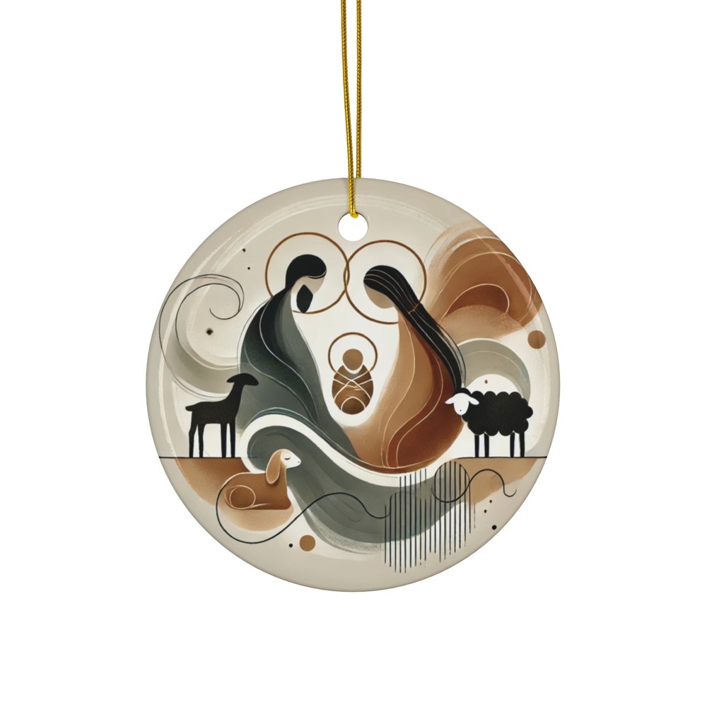 Abstract Ceramic Nativity Ornament Featuring Animal Designs for Holiday Decor-image