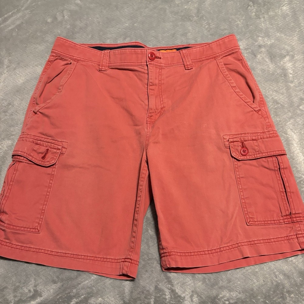 St. John's Bay Cargo Shorts Mens 38 Red Comfort Stretch Cotton Casual Pockets