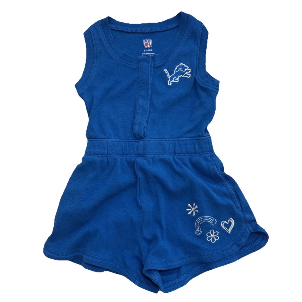 NFL Detroit Lions Toddler Romper Blue Embroidered Logo 2T