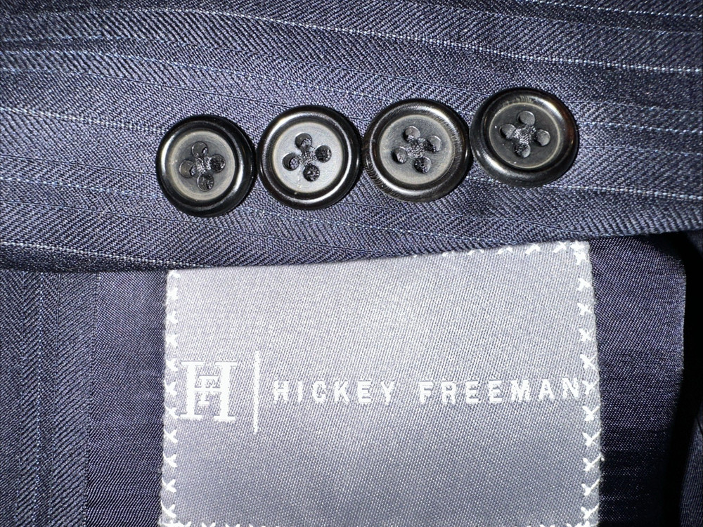 HICKEY FREEMAN Madison Blue Striped 100% Wool Suit Jacket Blazer 40L