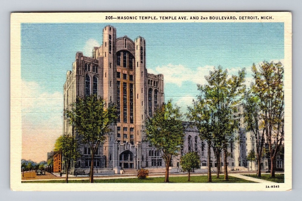 Michigan MI Detroit Masonic Temple Avenue Vintage Postcard