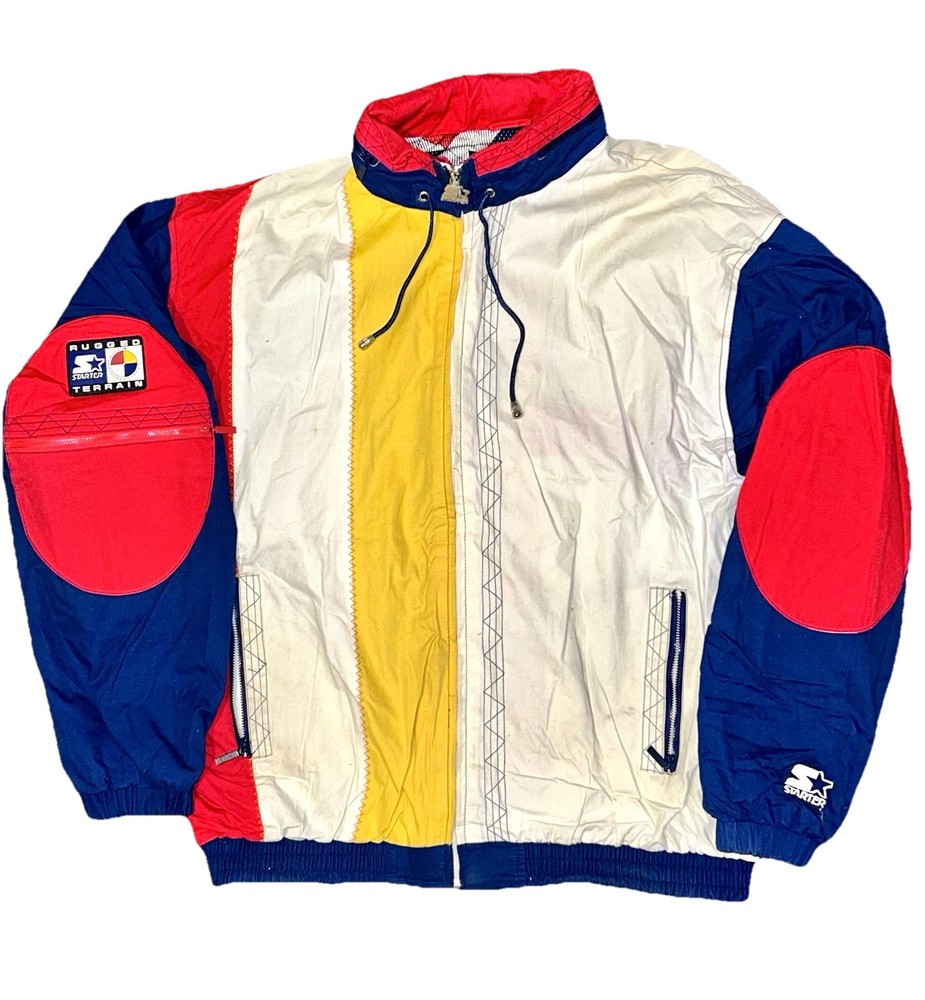 Vintage 90s Starter Rugged Terrain Full Zip Color Block Hooded Jacket Mens XL