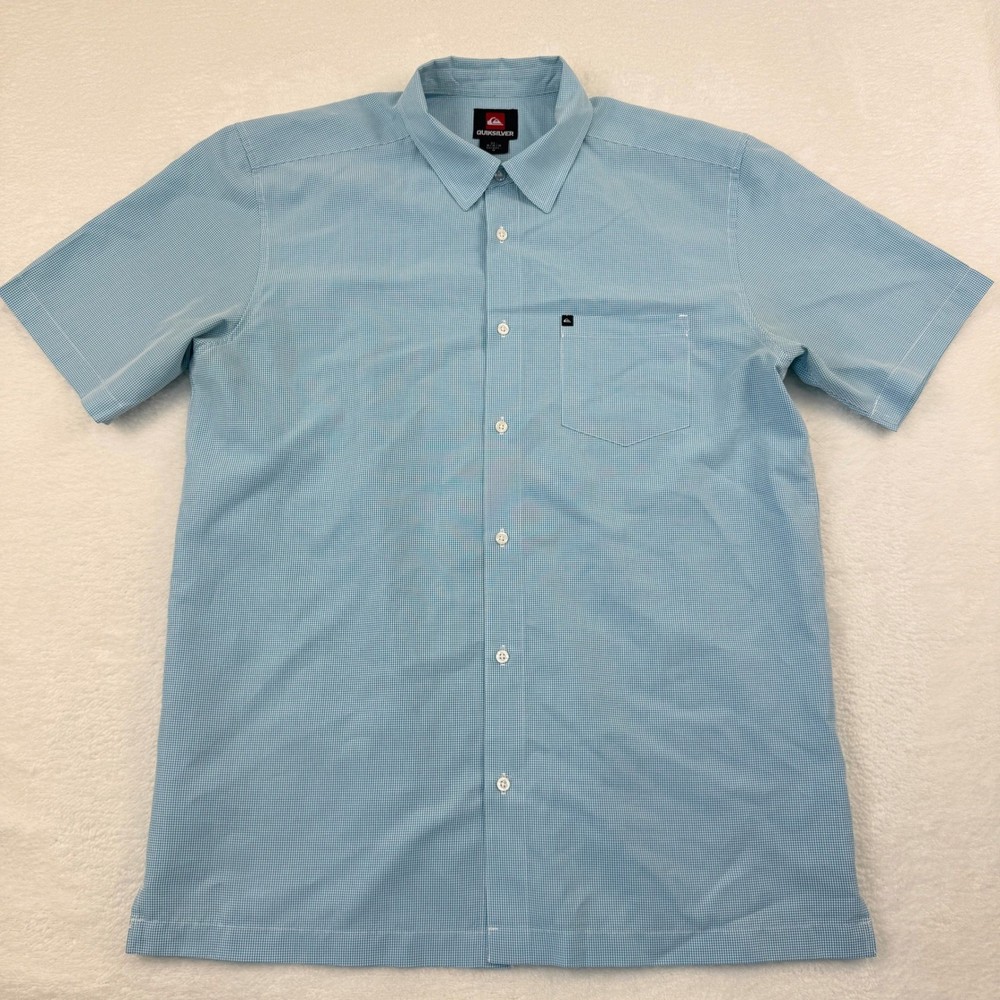 Quiksilver Short Sleeve Button Up Shirt Mens Medium Blue Micro Check