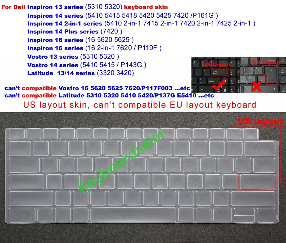Slim Keyboard Cover Skin for Dell Vostro Latitude 3320 3420 P143G Models