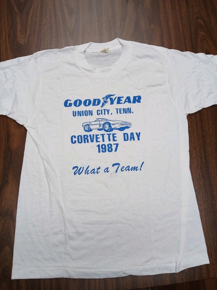 VINTAGE Goodyear Corvette Day 1987 T-Shirt Men Medium White Graphic USA 80s