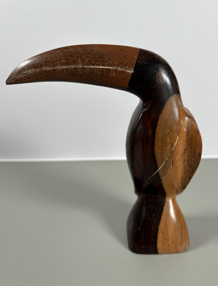 Hand Carved Wooden Toucan Bird Sculpture Figurine Mid Century Style Decor