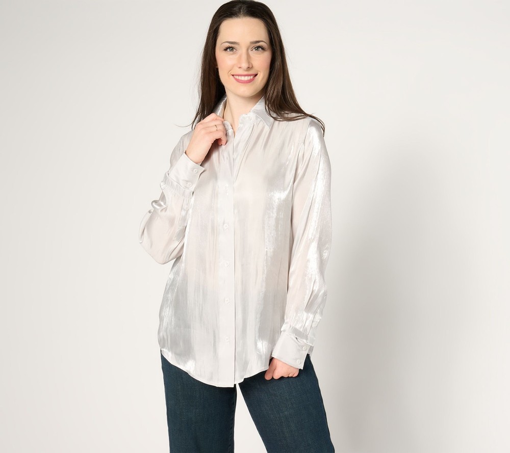 by Stacy London Women's Top Sz M Metallic Foundation Medium Grey Heather A671322
