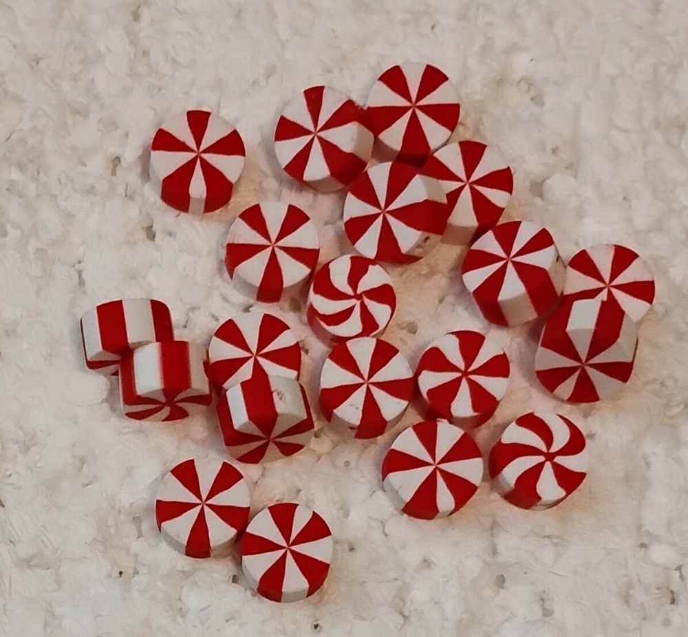 20 Pcs Red Peppermint Christmas Candy Polymer Clay Beads for DIY Crafts