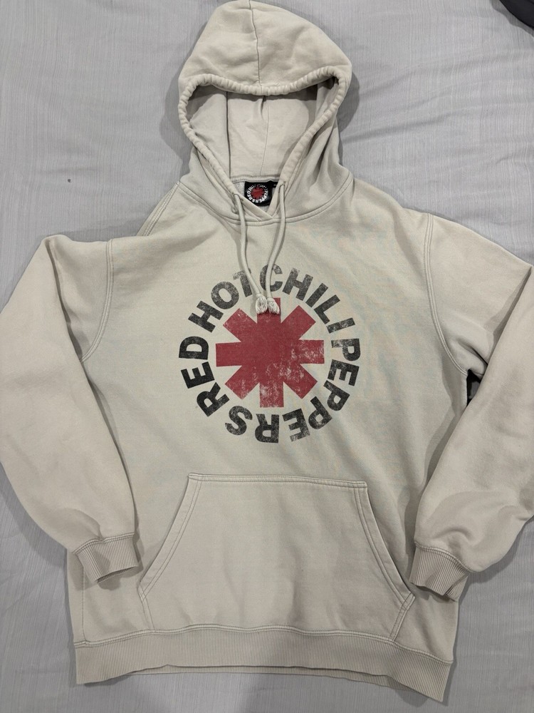 Red Hot Chili Peppers Y2K Band Hoodie Sweatshirt Size Large  Pullover Ivory Red