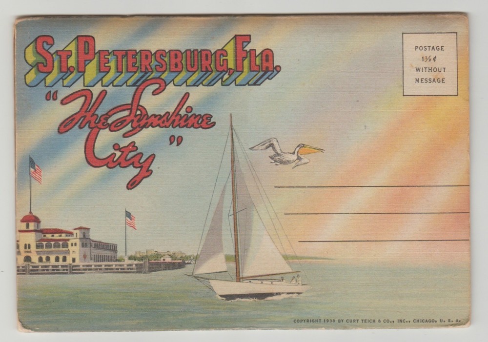 Florida, St. Petersburg, Sunshine City, Linen Souvenir Folder/Multi Views
