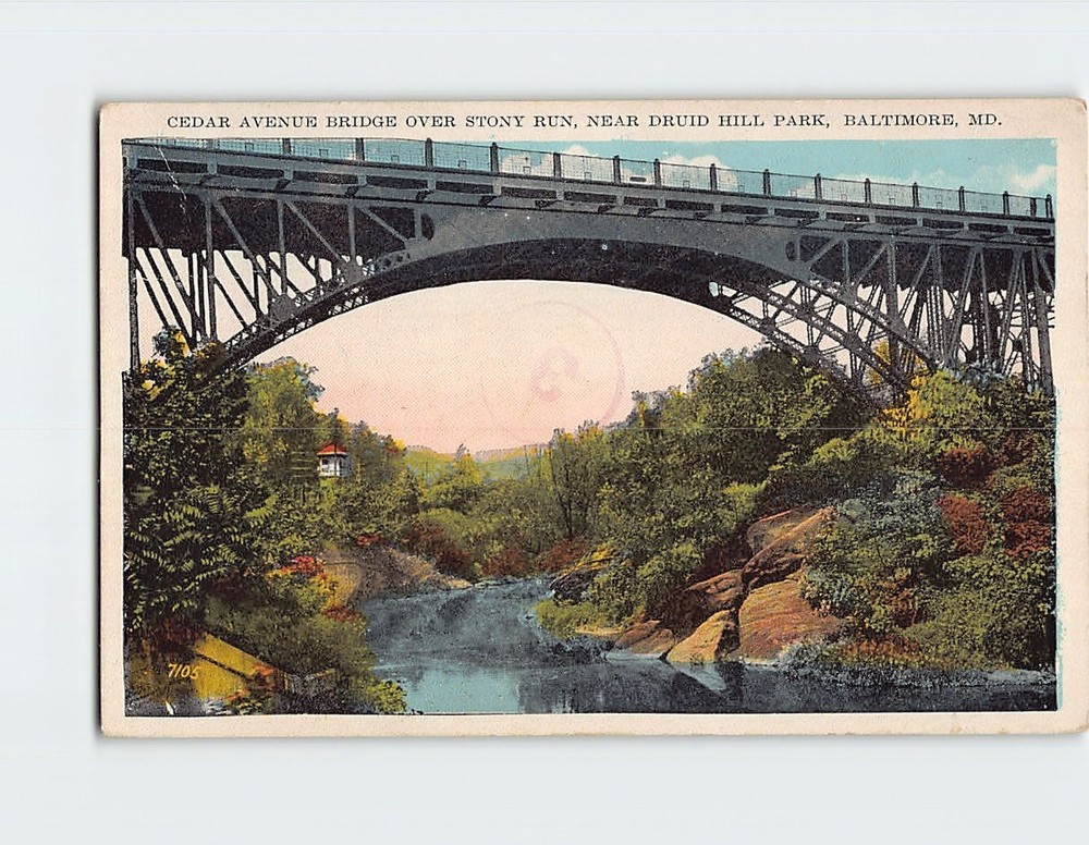 Postcard Cedar Avenue Bridge Over Stony Run Baltimore Maryland USA