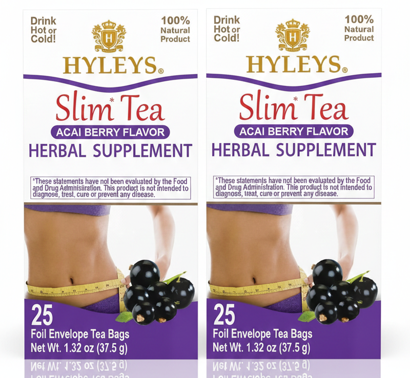 (2-PACK BUNDLE) Hyleys Slim Tea Acai Berry Weight Loss Herbal Supp (50 TEA BAGS)-image