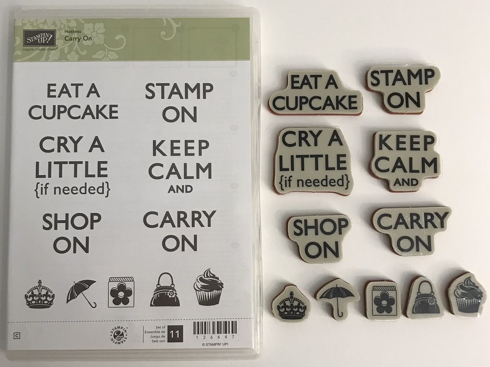 Carry On Stampin' Up! Stamp Set CUPCAKE STAMP ON KEEP CALM PURSE CROWN UMBRELLA