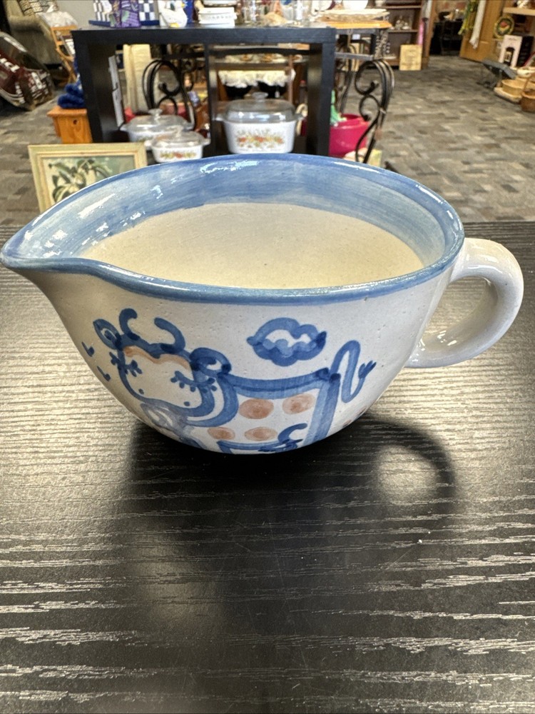 MA Hadley Pottery Stoneware Pitcher Dairy Farm Cow Pattern Pourer Gravy Cream