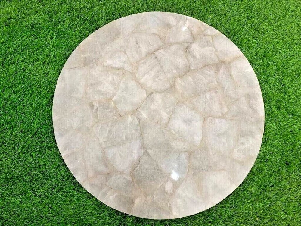 Handmade White Quartz Round Side Table for Outdoor or Bedroom Decor
