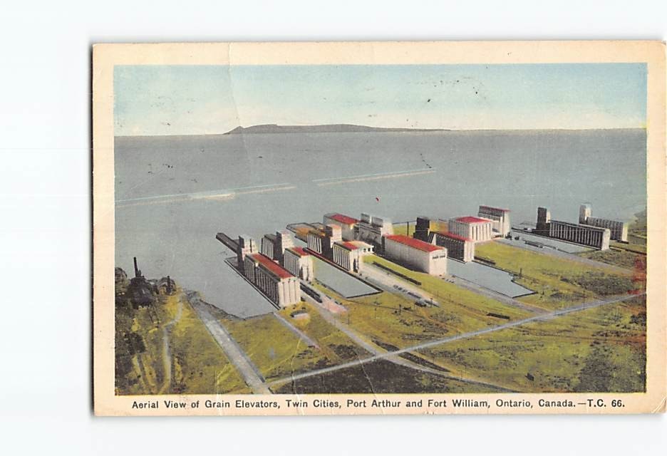 Postcard Aerial View Grain Elevators  Port Arthur & Fort WIlliam Ontario Canada